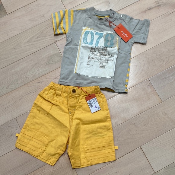 Marese boys soft cotton stretch T-shirt & linen shorts set 12 m - Picture 1 of 16